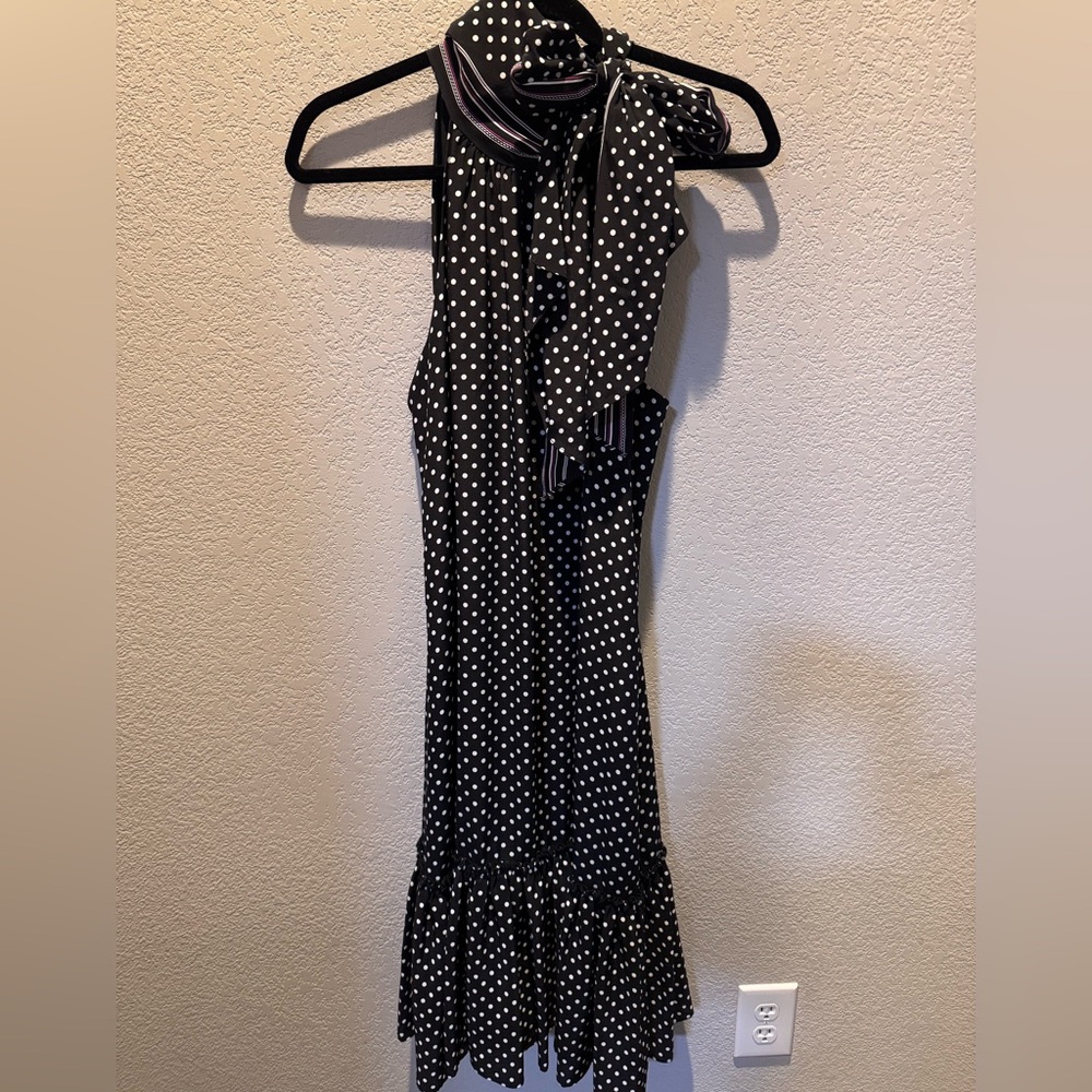 Black and White Tie Neck Polka Dot Dress